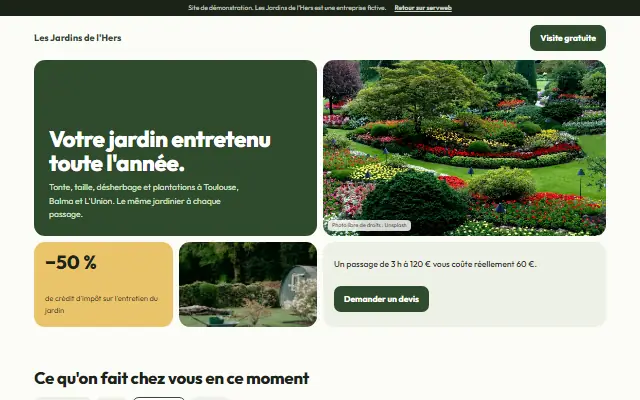 Capture du site de démonstration Les Jardins de l'Hers