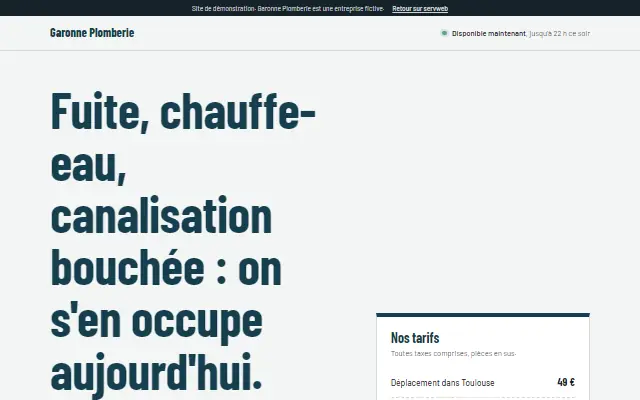 Capture du site de démonstration Garonne Plomberie